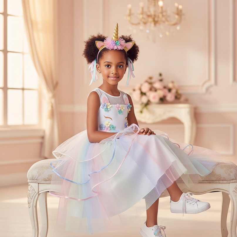 unicorn dress with headband - sitting