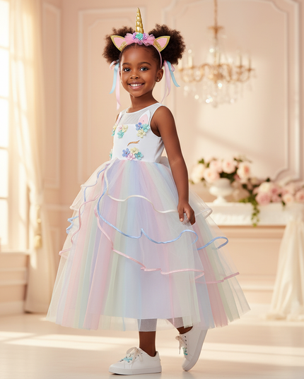 unicorn dress with headband - three-quarter