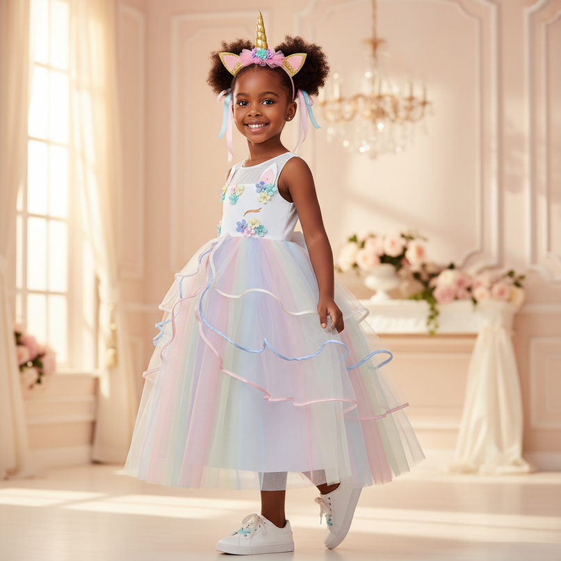 unicorn dress with headband - three-quarter