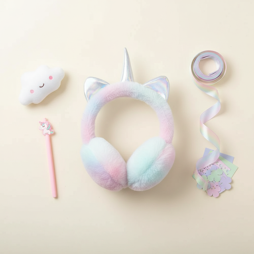unicorn earmuffs girls - flat-lay