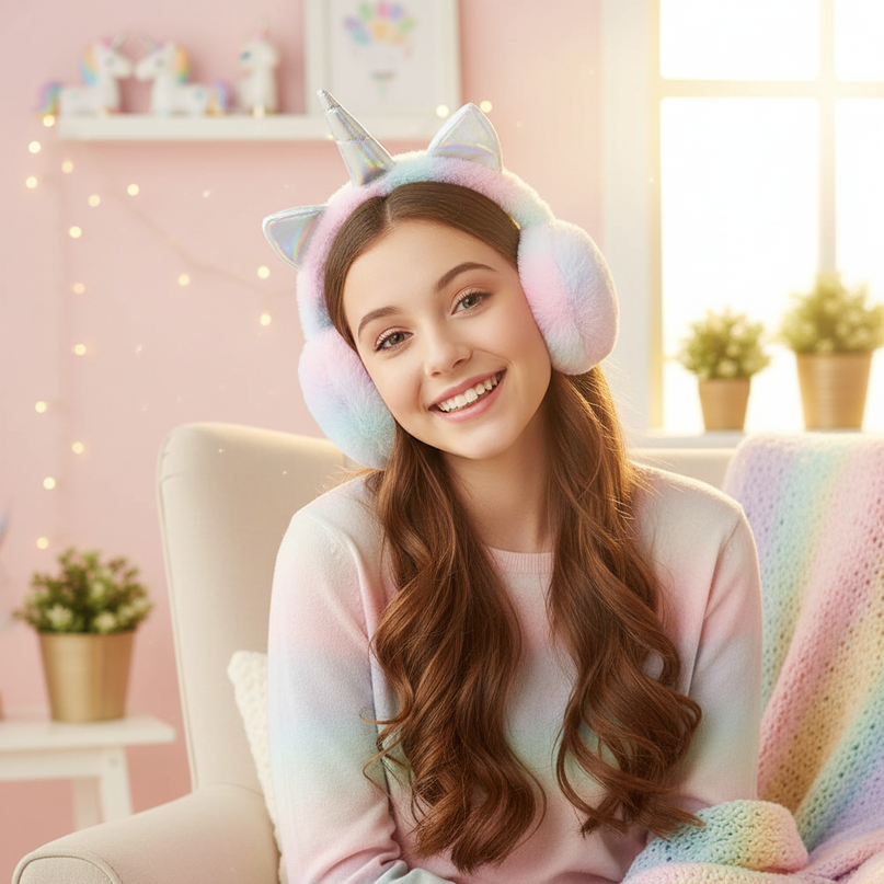 unicorn earmuffs girls - in-use