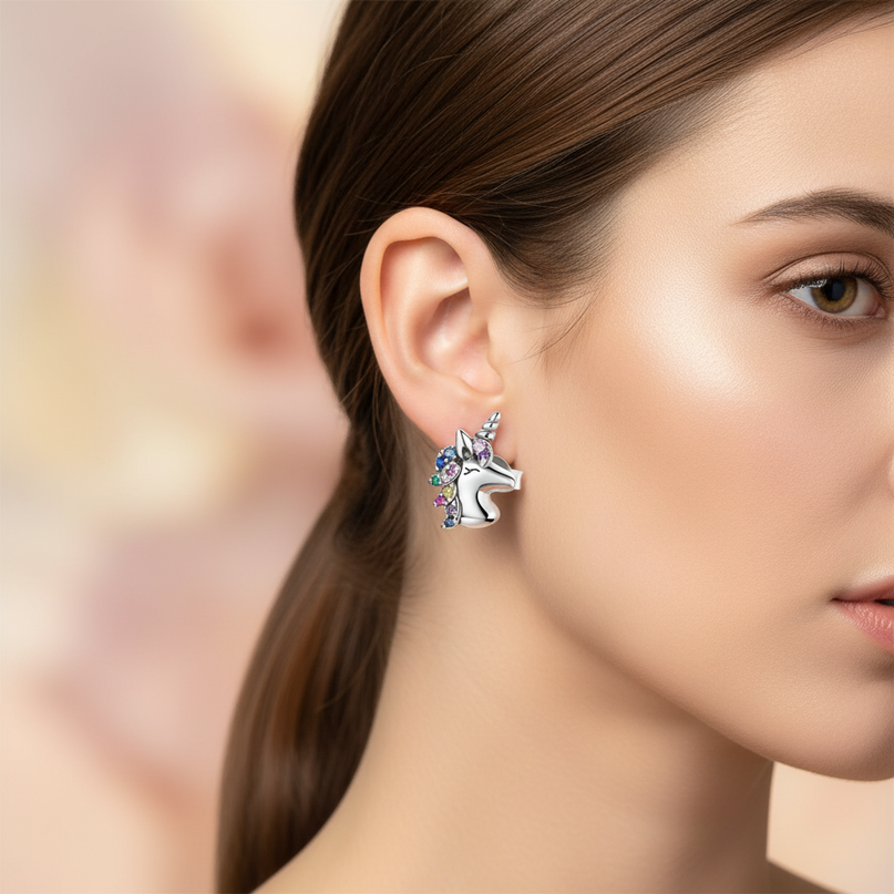 unicorn earrings for adults - in-use