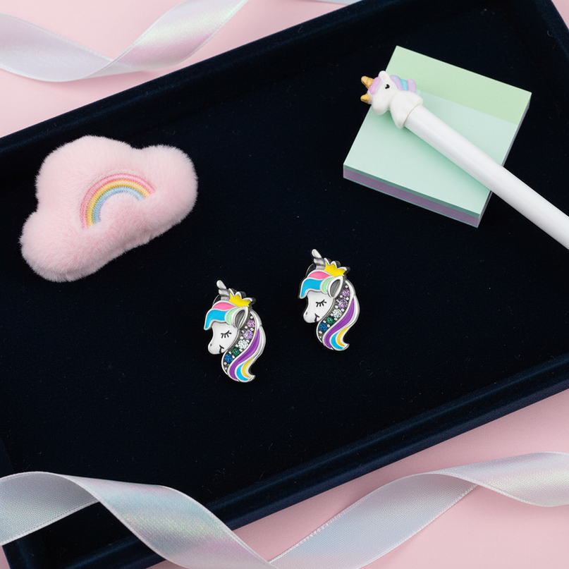 unicorn earrings for daughter - flat-lay