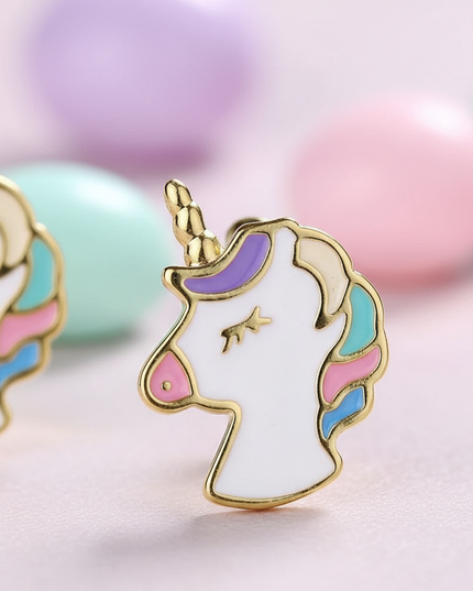 unicorn earrings for little girl - detail