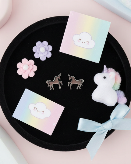 unicorn earrings for teens - flat-lay