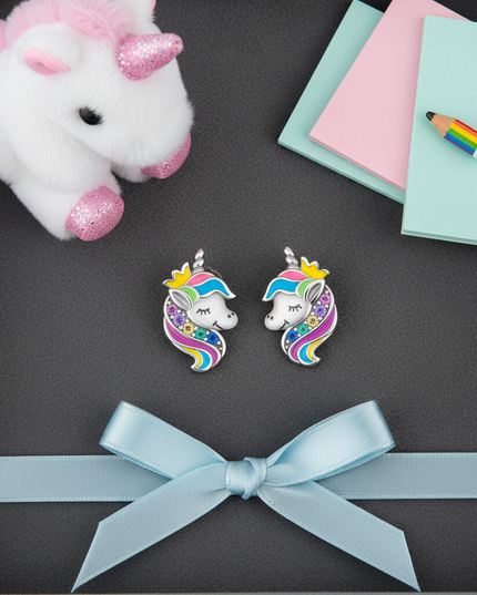 unicorn earrings for toddler - flat-lay