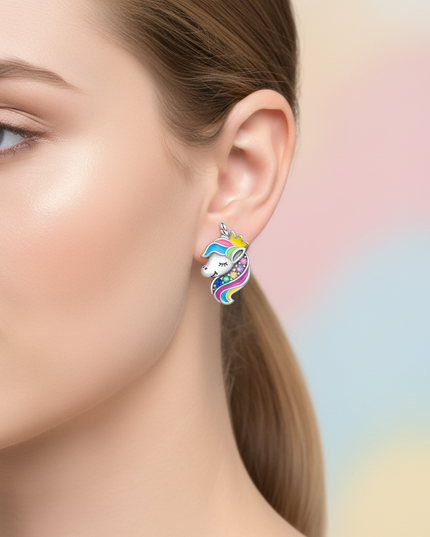 unicorn earrings for toddler - in-use
