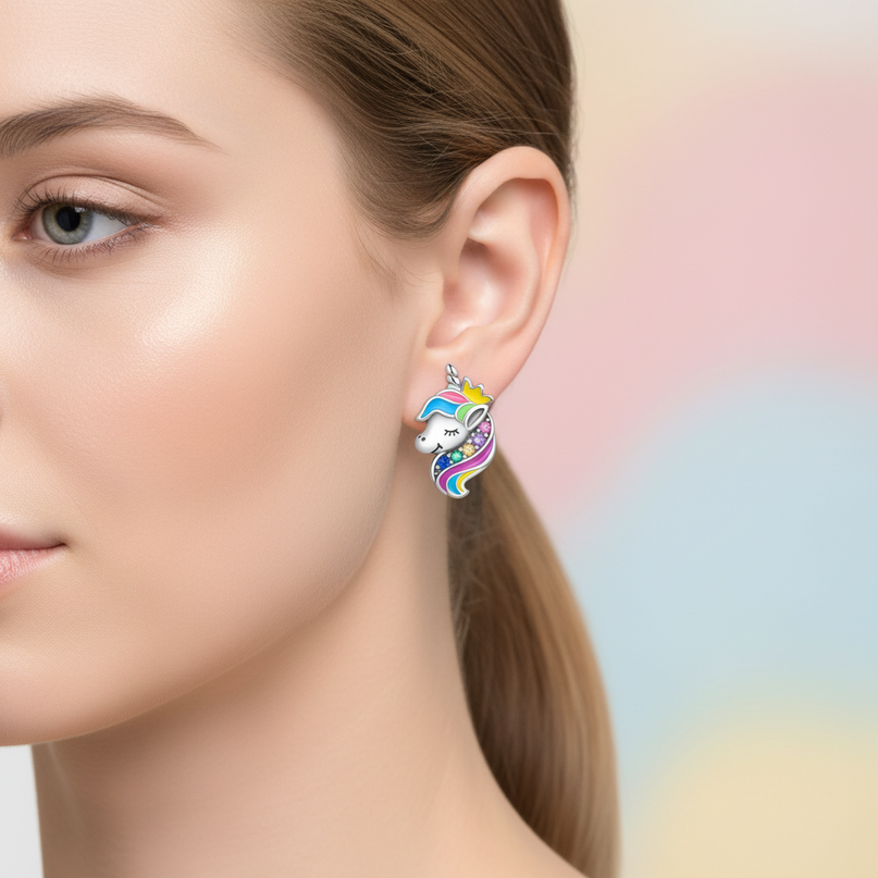 unicorn earrings for toddler - in-use