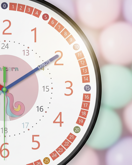 unicorn educational wall clock - detail
