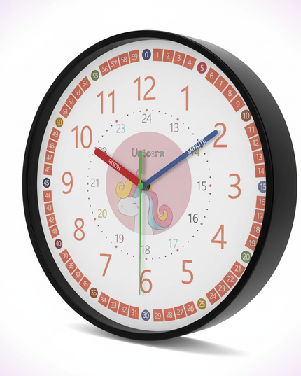 unicorn educational wall clock - white-bg