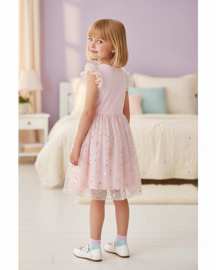 unicorn embroidery dress pink - back
