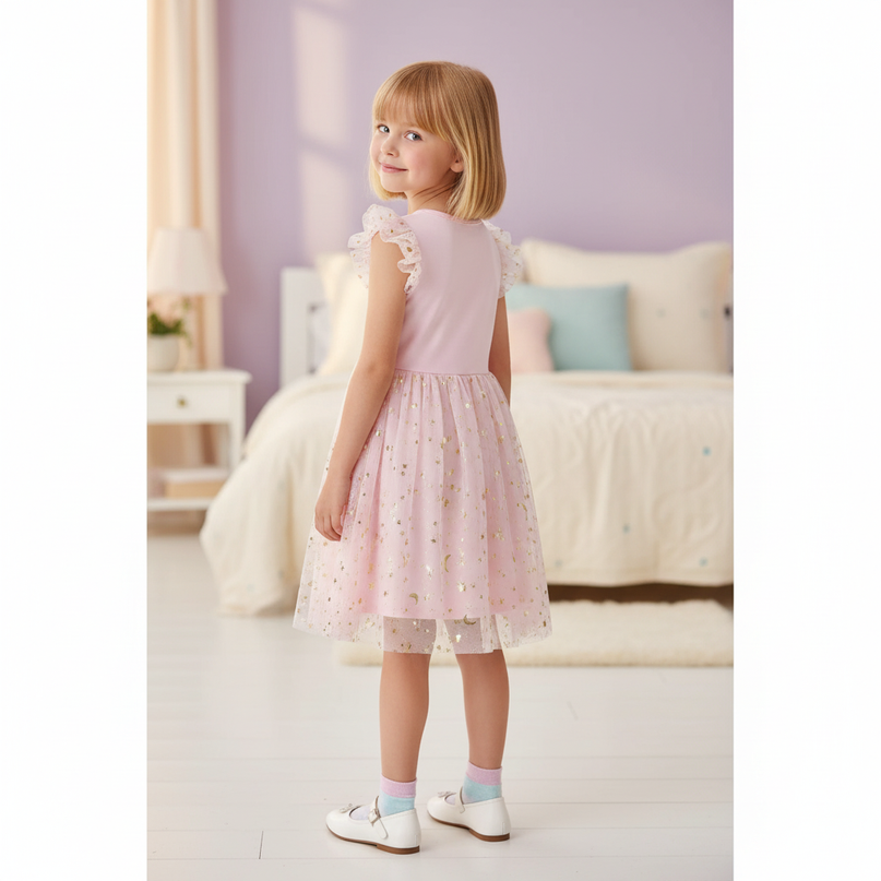 unicorn embroidery dress pink - back