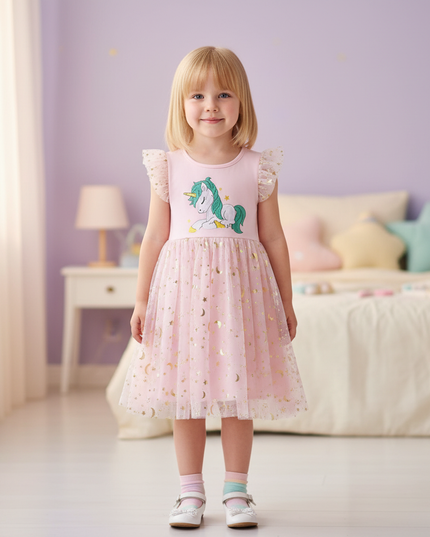 unicorn embroidery dress pink - detail