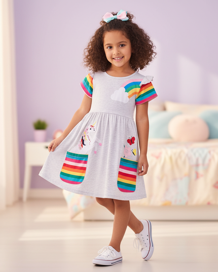 unicorn embroidery dress with pockets - front