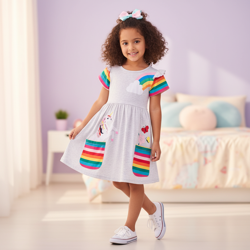 unicorn embroidery dress with pockets - front