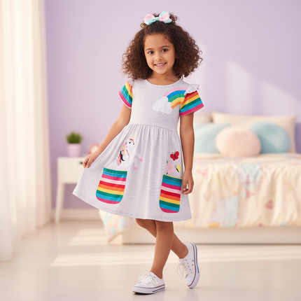 unicorn embroidery dress with pockets - front