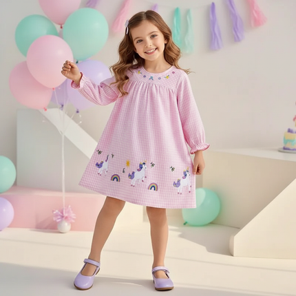 unicorn embroidery floral dress - front