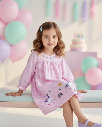 unicorn embroidery floral dress - sitting