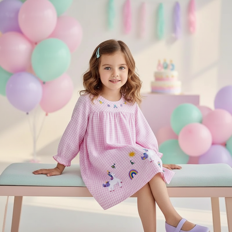 unicorn embroidery floral dress - sitting
