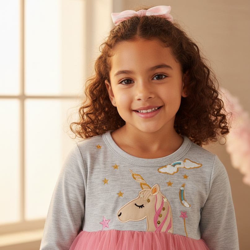 unicorn embroidery tutu dress - detail