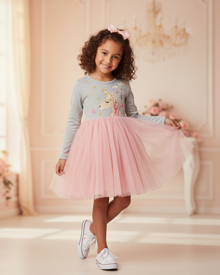 unicorn embroidery tutu dress - front