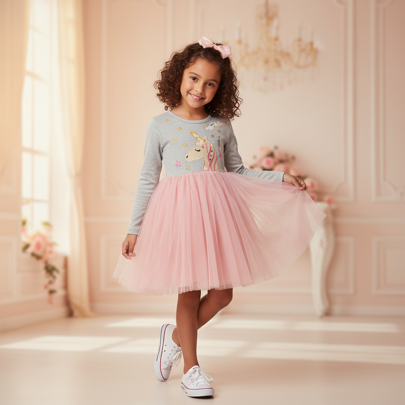 unicorn embroidery tutu dress - front
