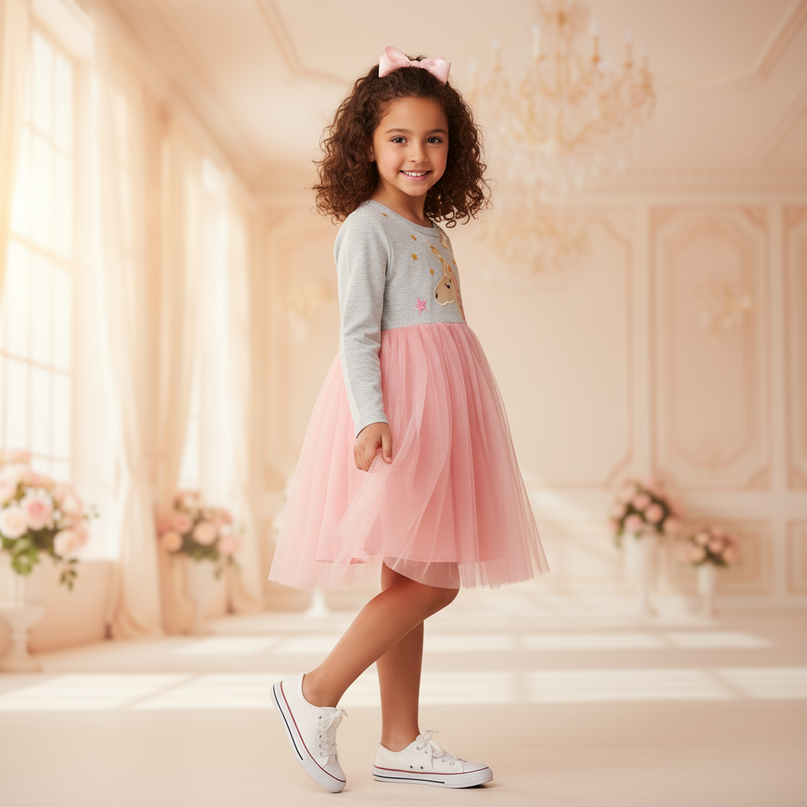 unicorn embroidery tutu dress - three-quarter