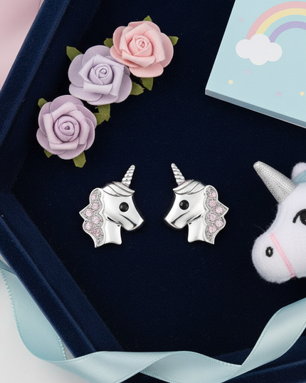 unicorn emoji earrings - flat-lay