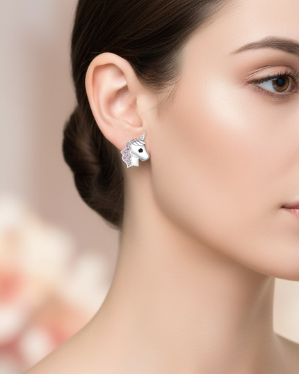unicorn emoji earrings - in-use