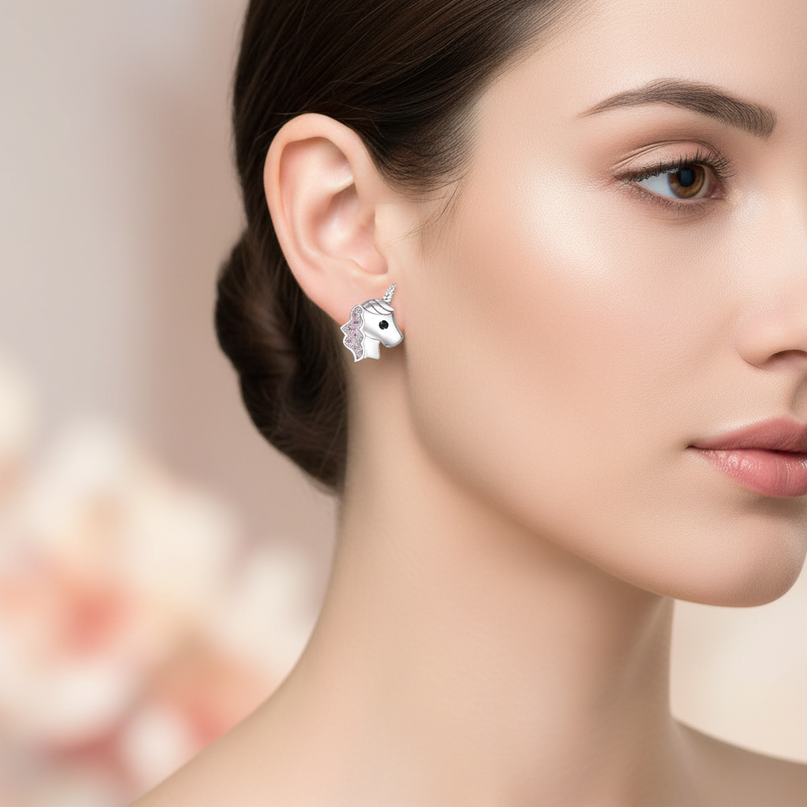unicorn emoji earrings - in-use