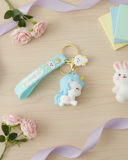 unicorn emoji keychain - flat-lay