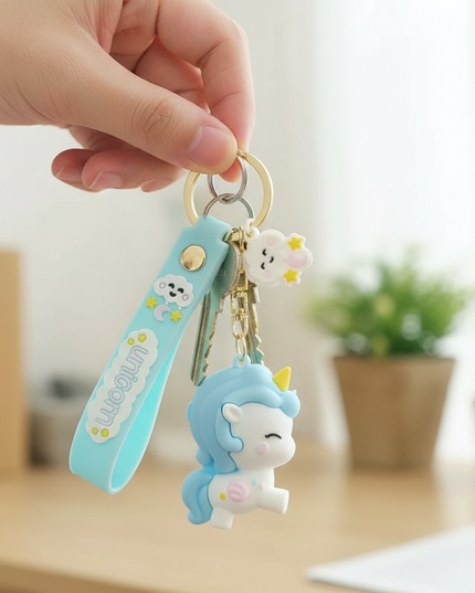 unicorn emoji keychain - in-use