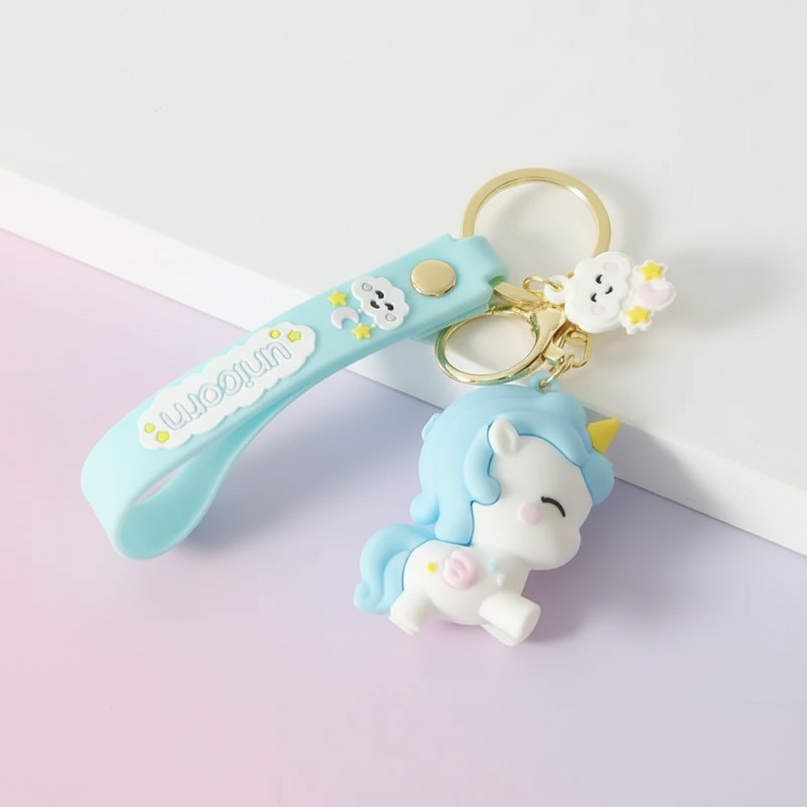 unicorn emoji keychain - white-bg