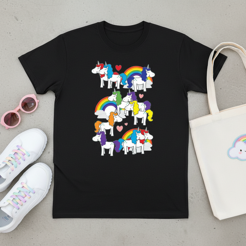 unicorn emoji shirt - flat-lay