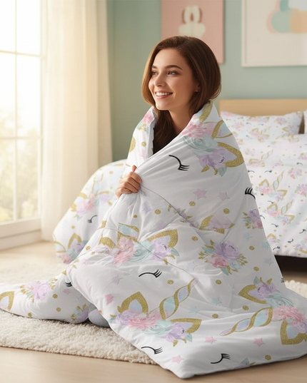 unicorn eyelash bedding - in-use