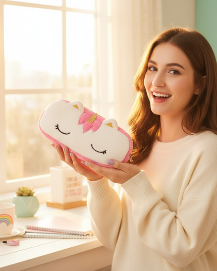unicorn eyelashes pencil case - in-use