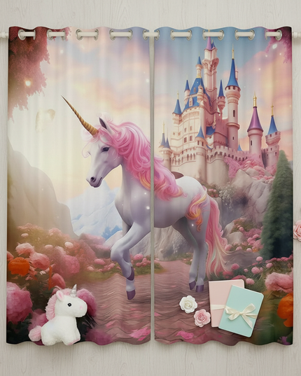 unicorn eyelet curtains - flat-lay