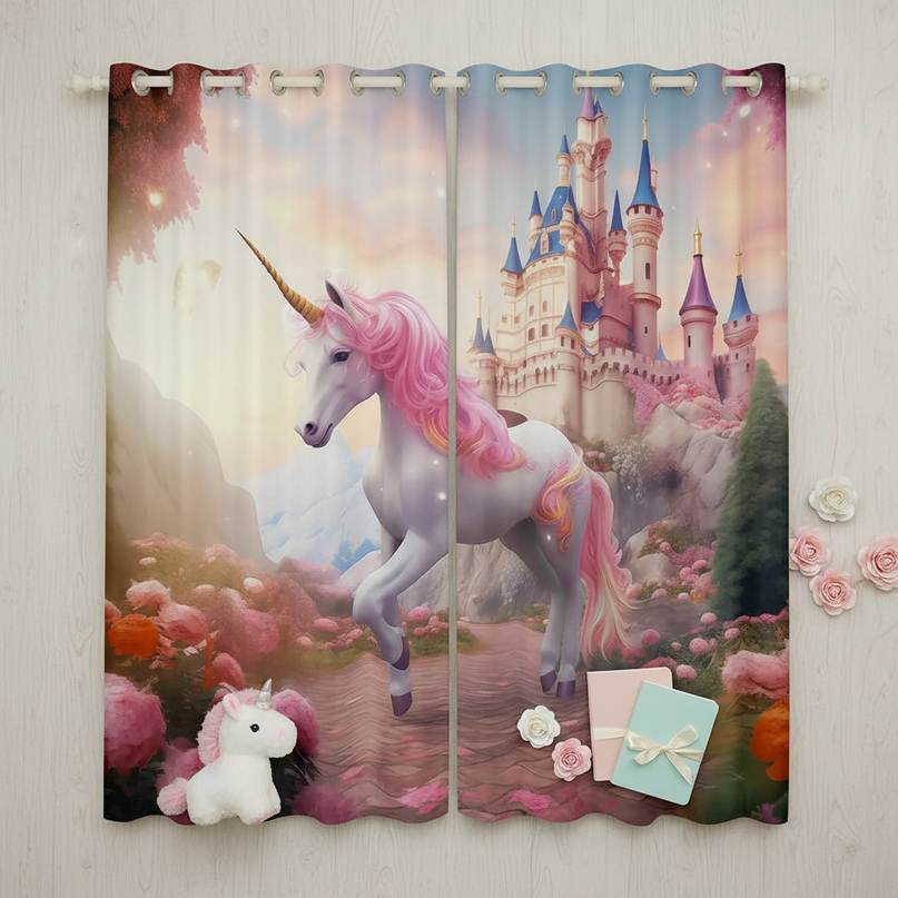 unicorn eyelet curtains - flat-lay