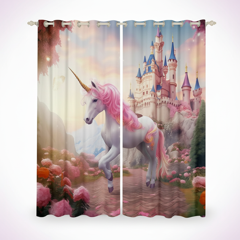 unicorn eyelet curtains - white-bg