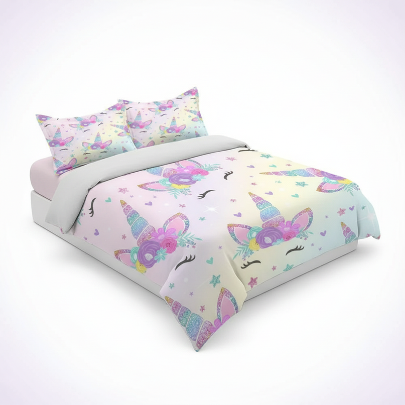 unicorn face bedding - white-bg