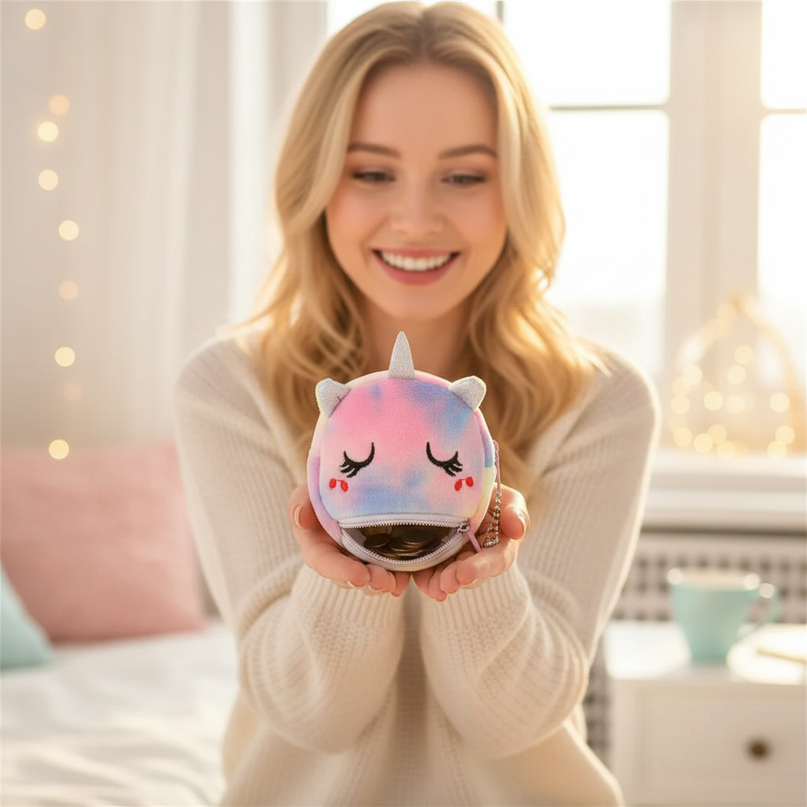 unicorn face coin purse - in-use