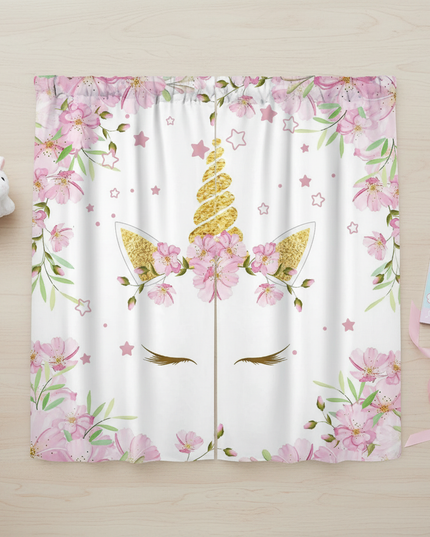 unicorn face curtains - flat-lay