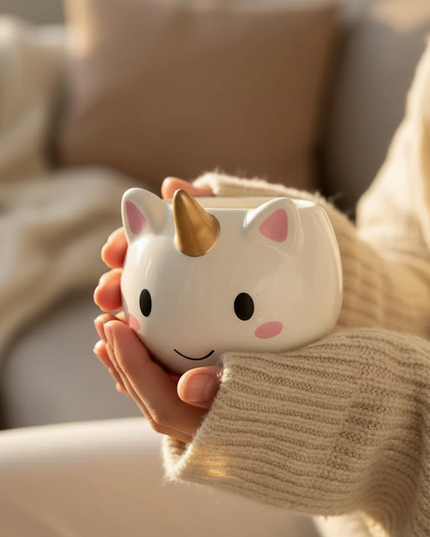 unicorn face mug - in-use