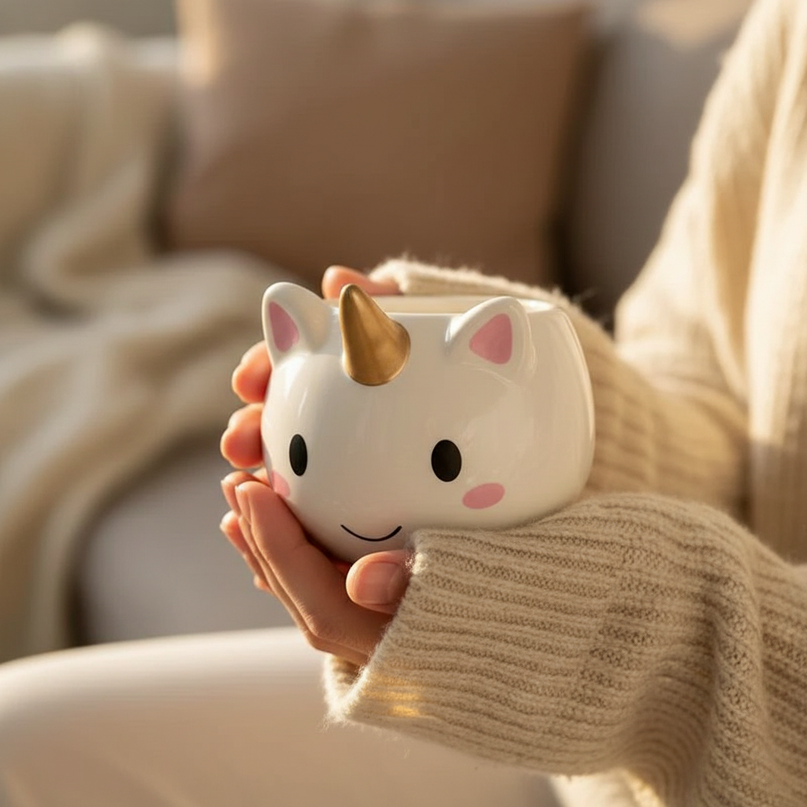 unicorn face mug - in-use