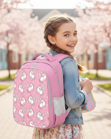 unicorn face school backpack girls - in-use