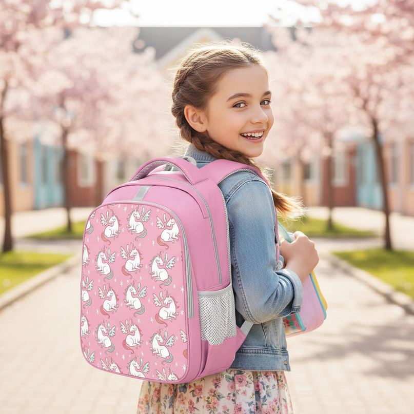 unicorn face school backpack girls - in-use