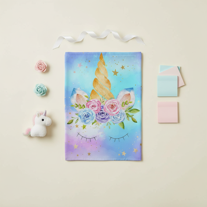 unicorn face shower curtain - flat-lay