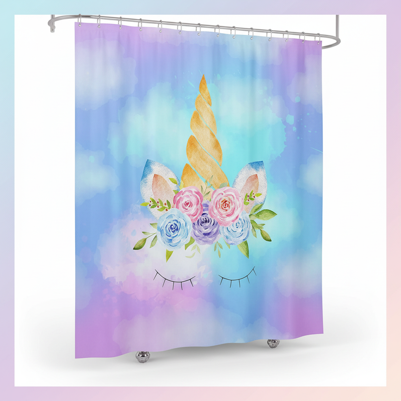 unicorn face shower curtain - white-bg