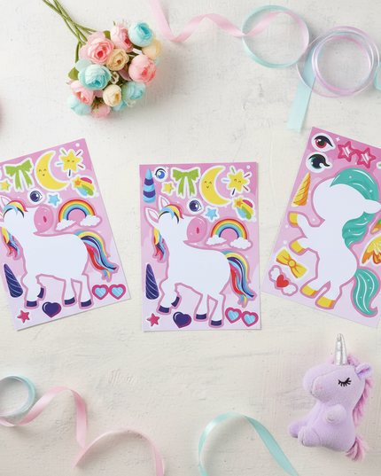 unicorn face stickers - flat-lay
