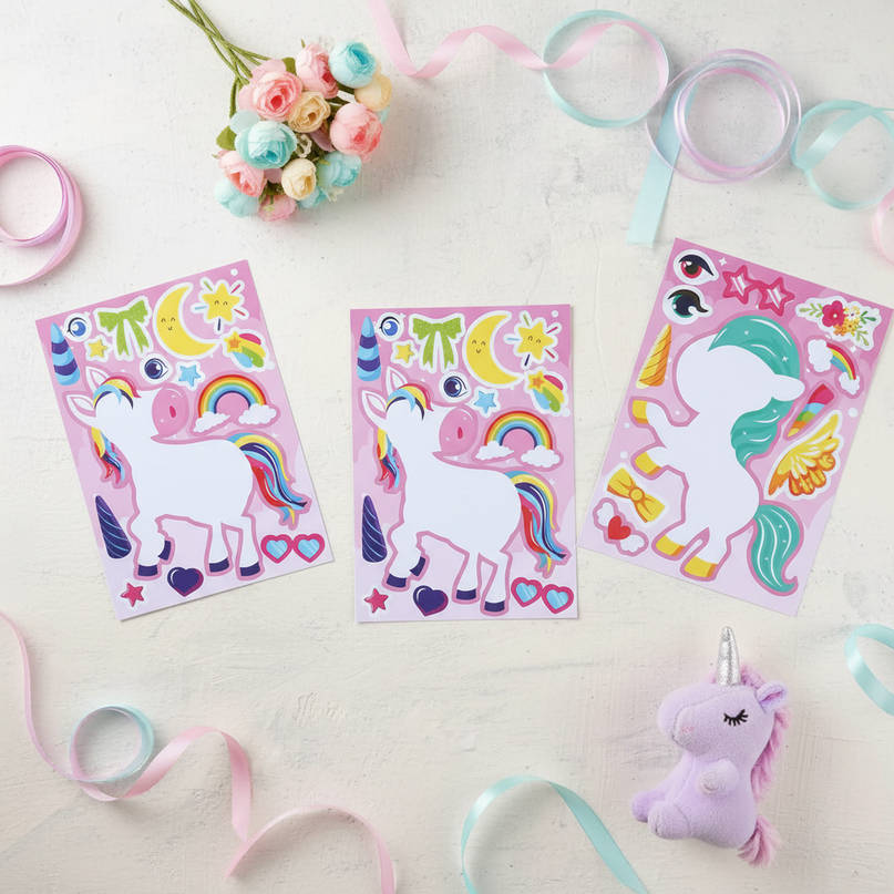 unicorn face stickers - flat-lay